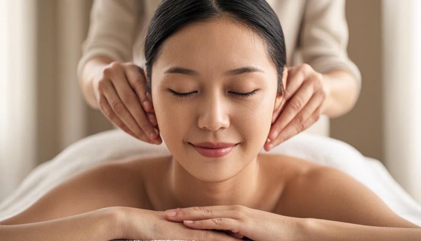 Escultura facial manual Miolift 3D con yemas de los dedos sobre el pómulo